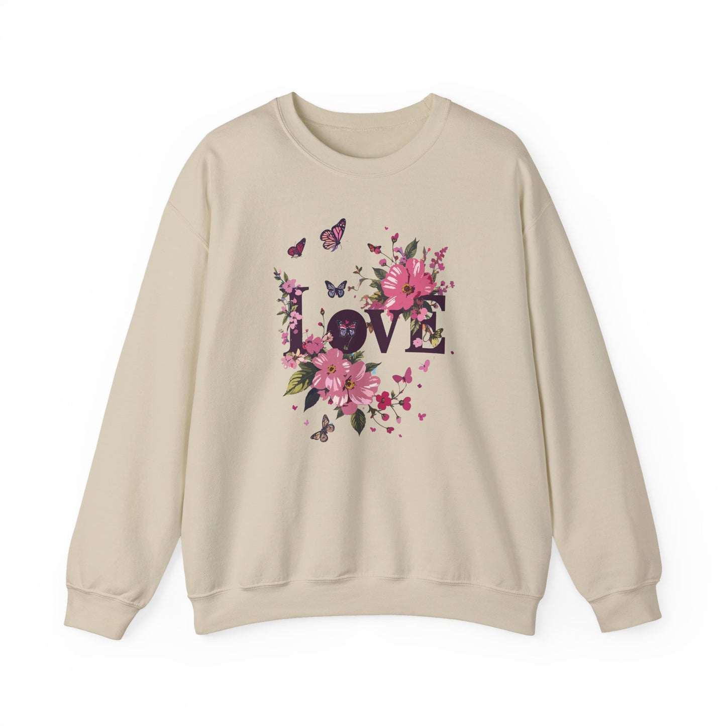 Unisex Floral Love Sweatshirt Fifty Fifty Cotton Poly Valentines Day Gift