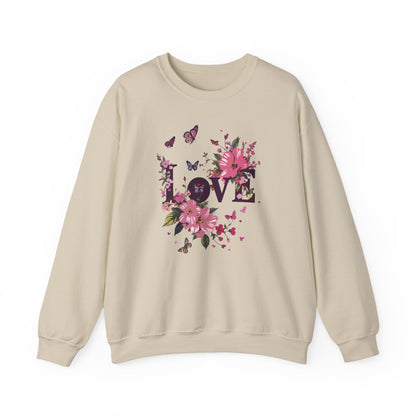 Unisex Floral Love Sweatshirt Fifty Fifty Cotton Poly Valentines Day Gift