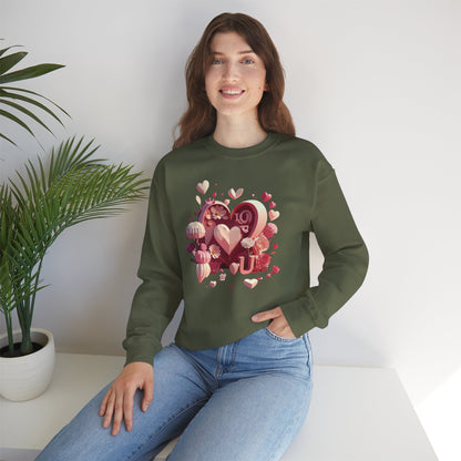 Unisex Floral Big Heart Sweatshirt Love Floral Valentine Day Cotton Poly Blend