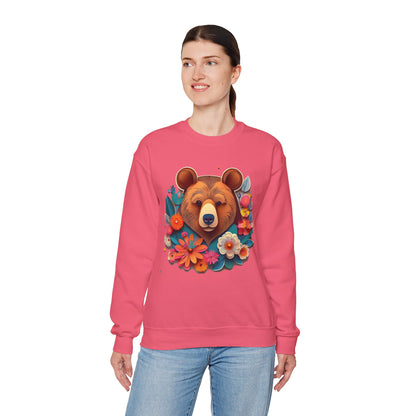 Unisex Floral Bear Sweatshirt Art Design Gildan 18000 Heavy Blend Crewneck