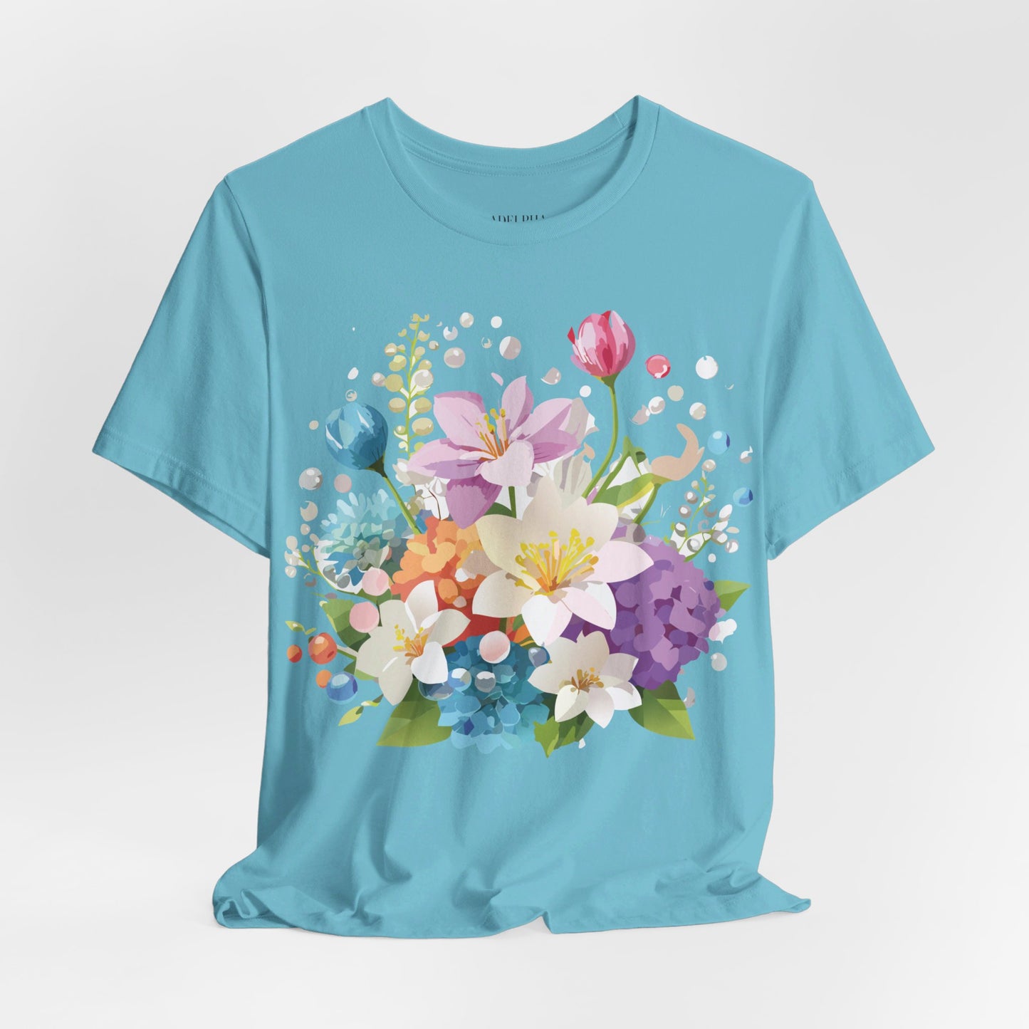 Natural Cotton Tee Shirt with Flowers