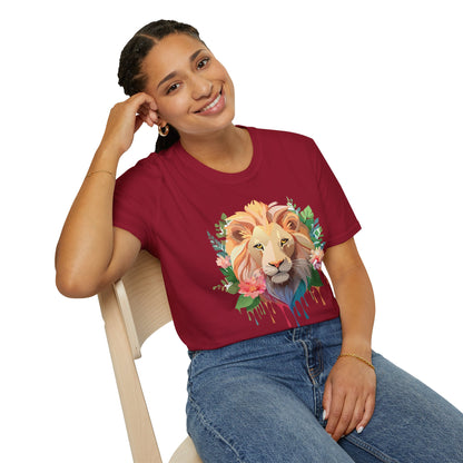 Gildan Unisex Lion Shirt Floral Lion Tee Animal Print Softstyle Tee
