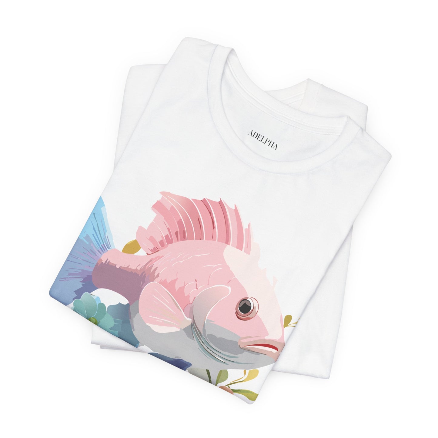 Natural Cotton Tee Shirt with Fish