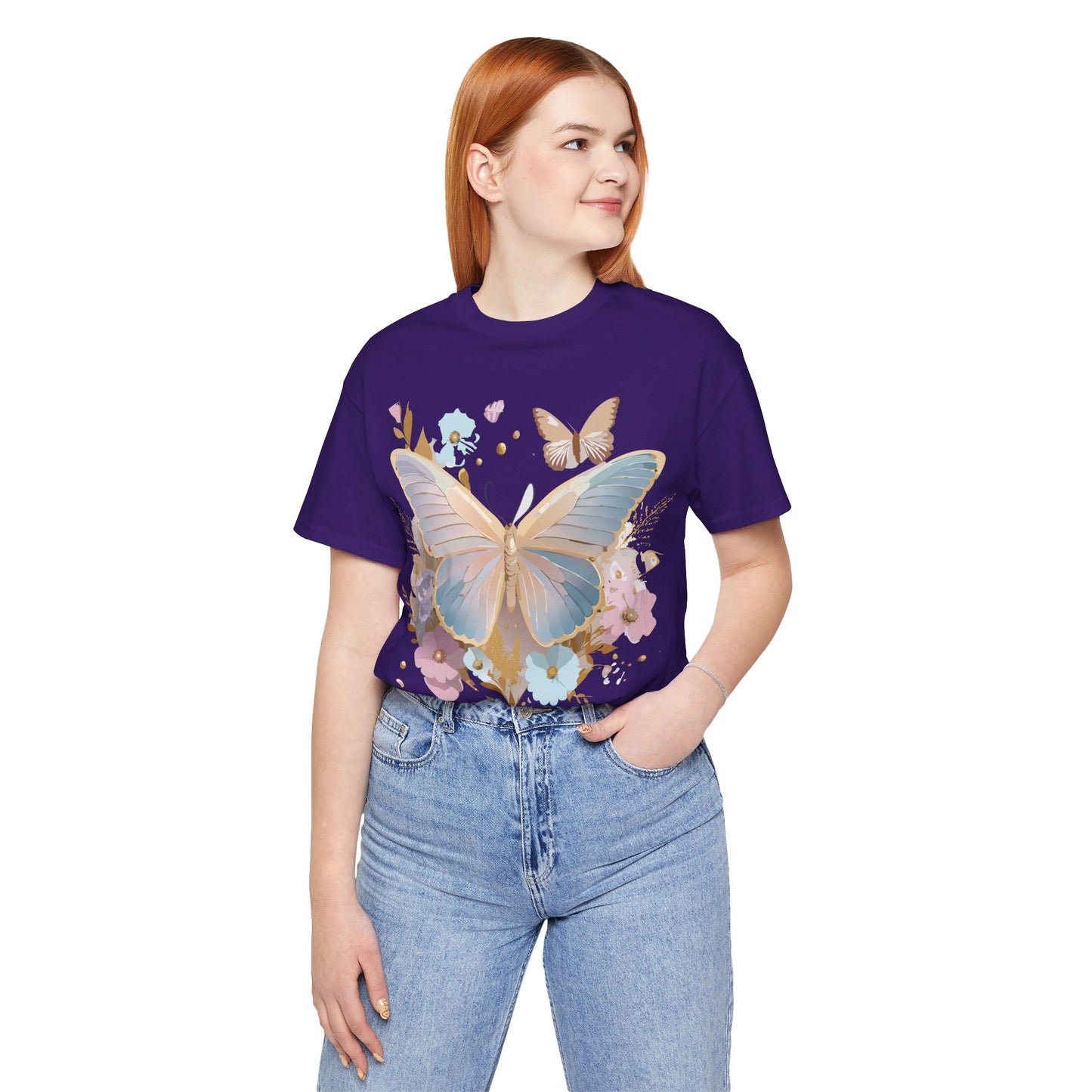 Natural Cotton Tee Shirt with Butterfly