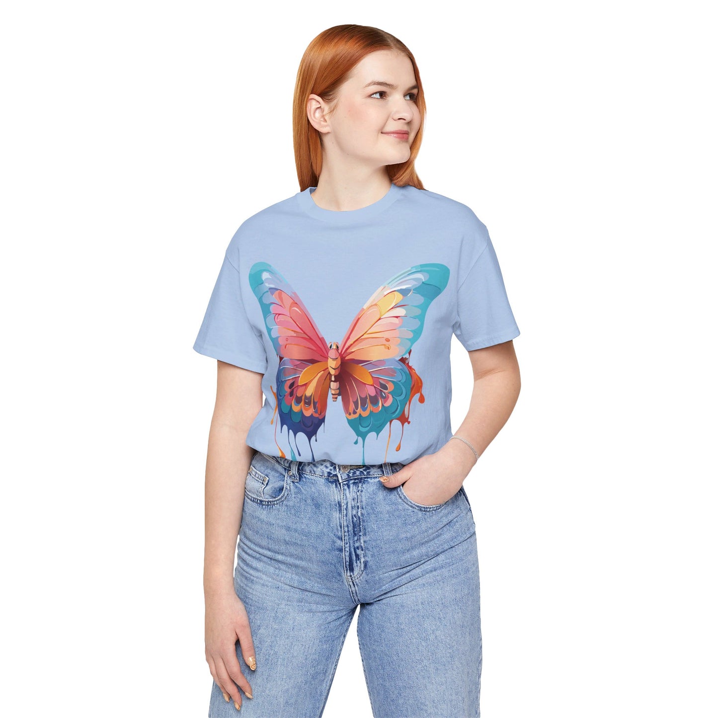 Natural Cotton Tee Shirt with Butterfly