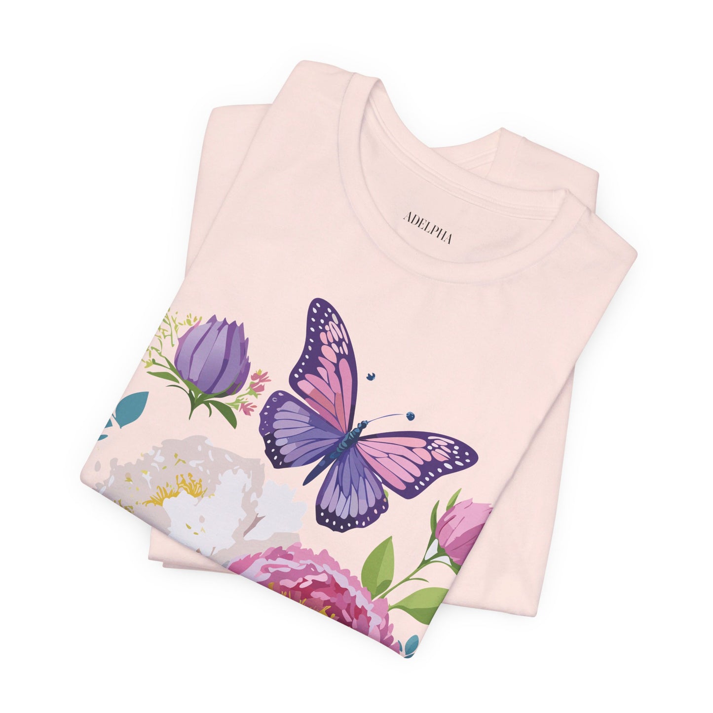 Natural Cotton Tee Shirt with Flowers