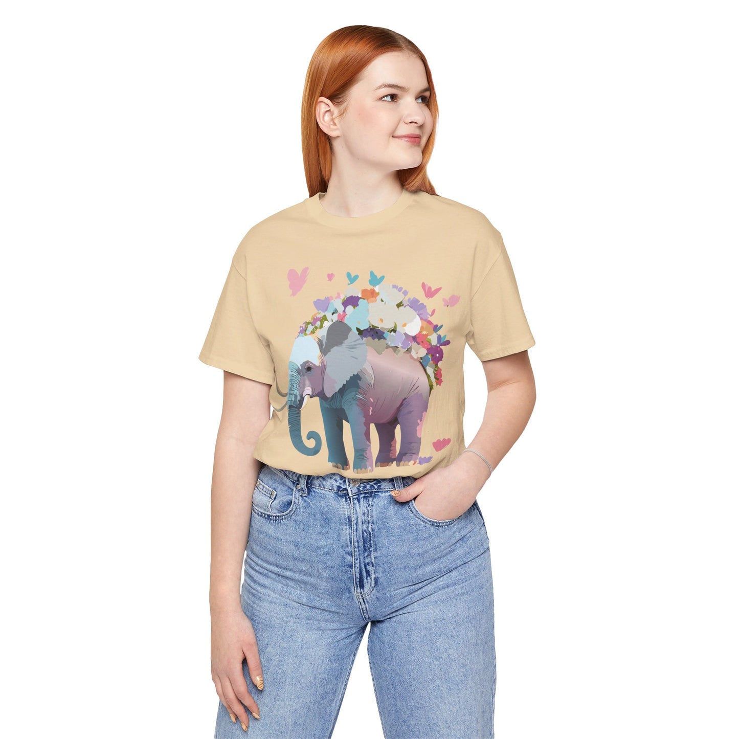 T-shirt en coton naturel avec motif éléphant