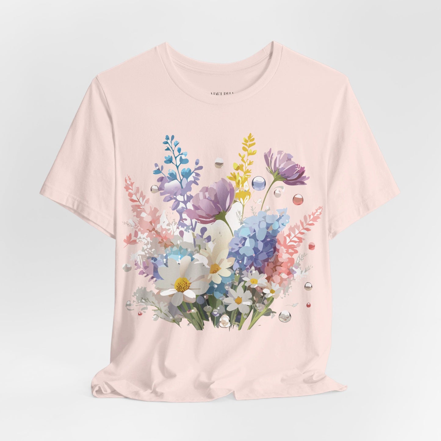 Natural Cotton Tee Shirt with Flowers