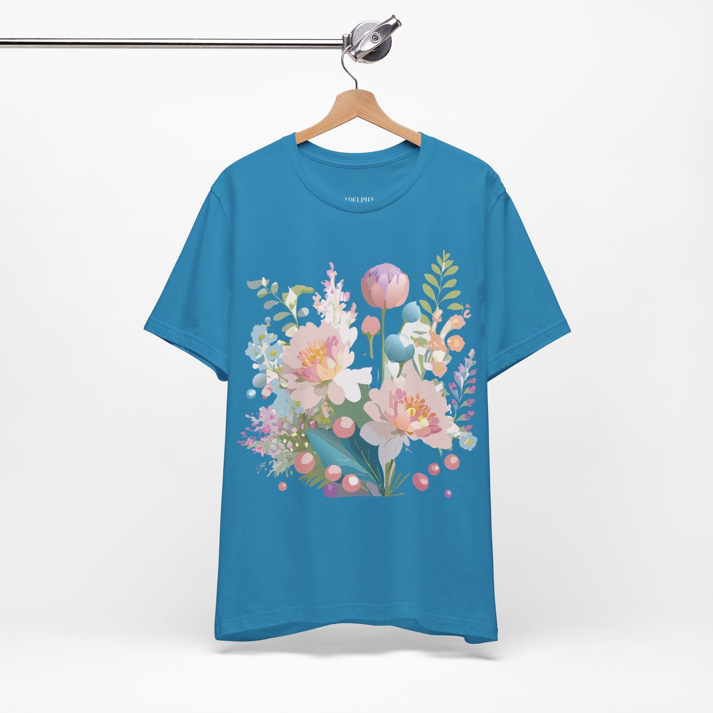 Natural Cotton Tee Shirt with Flowers