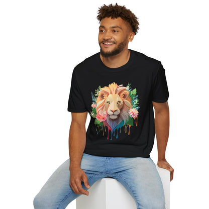Gildan Unisex Lion Shirt Floral Lion Tee Animal Print Softstyle Tee