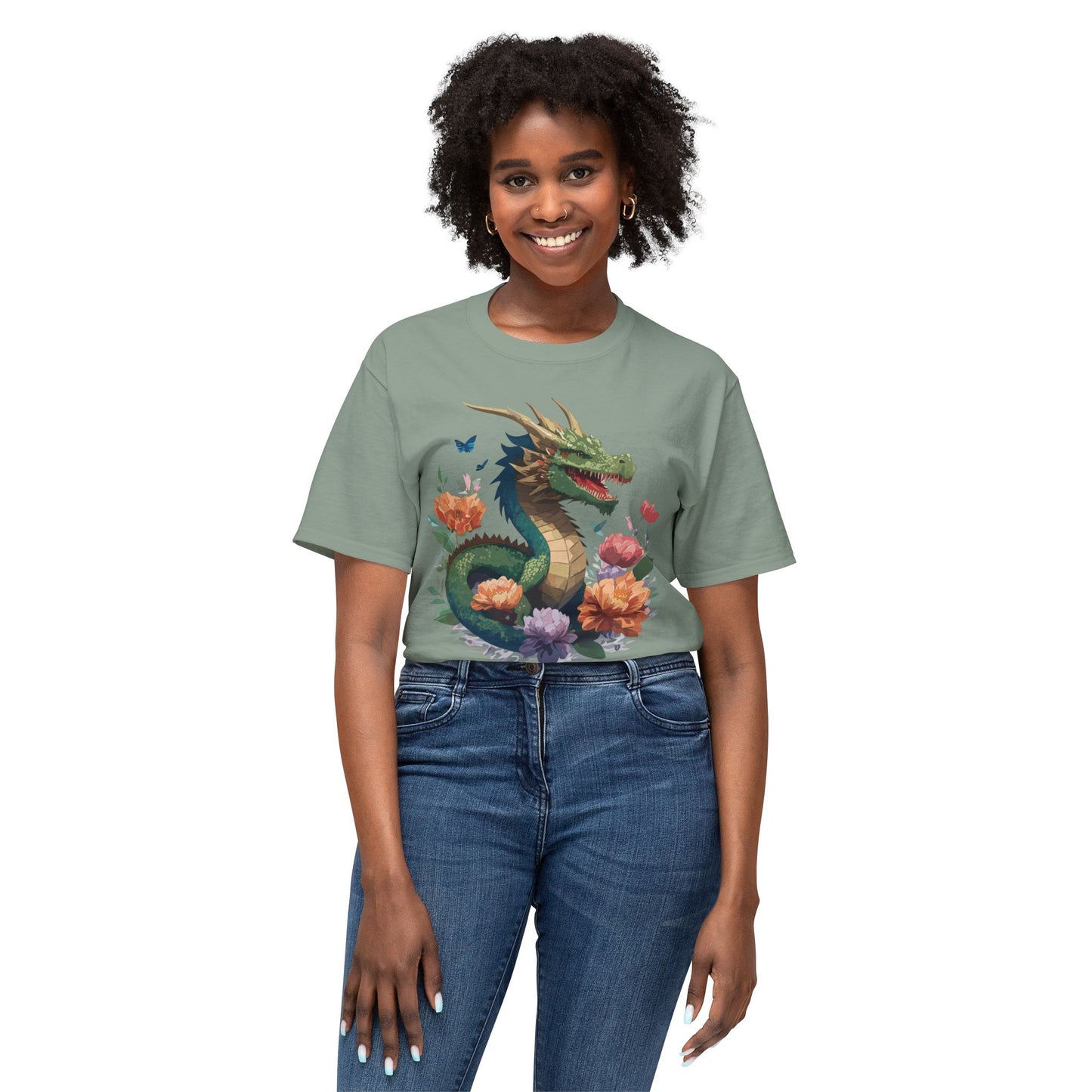 Dragon T-Shirt, Vintage Dragon Tee, Floral Tees, Dragon Art Design Shirt, Tee Shirt with Dragon 6