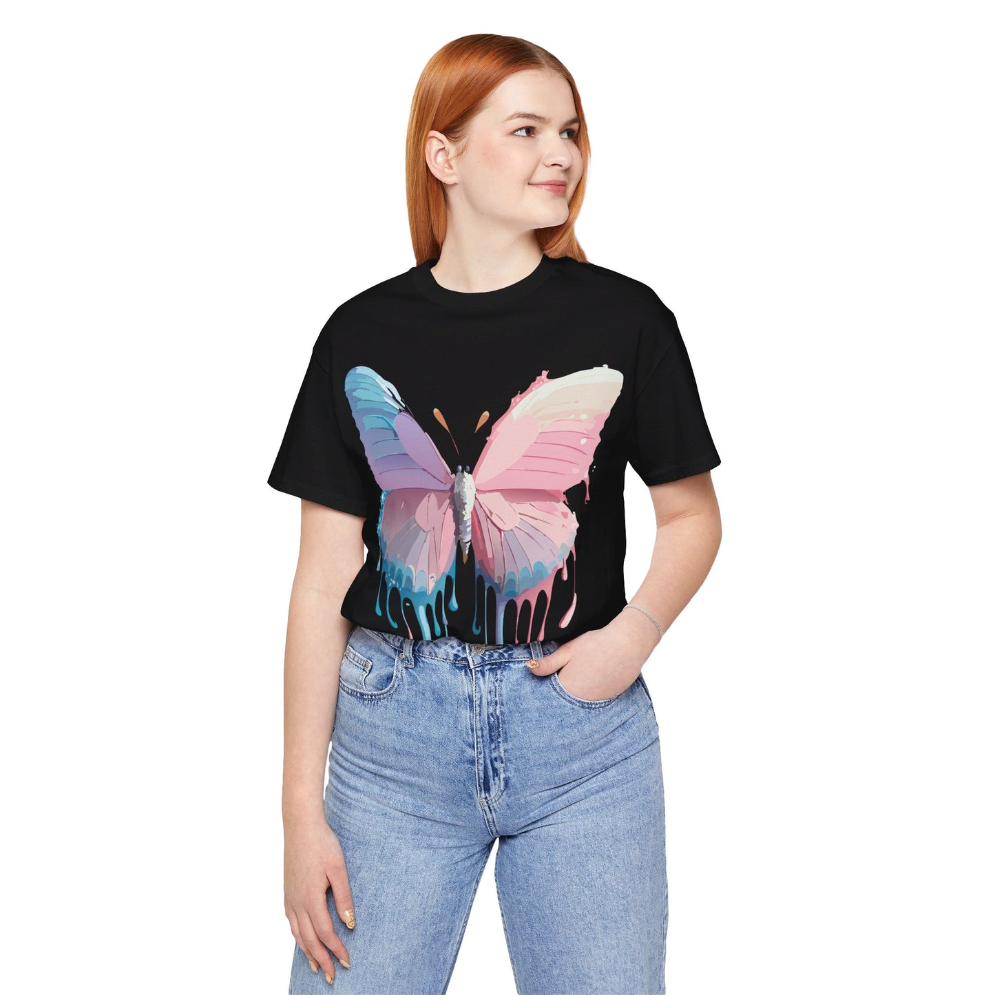 Natural Cotton Tee Shirt with Butterfly