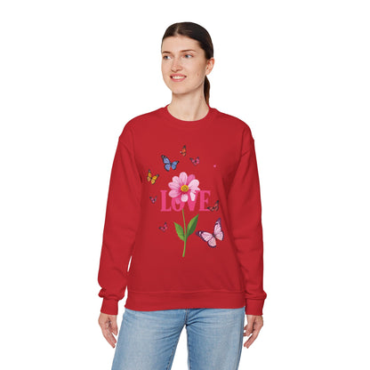 Unisex Floral Love Sweatshirt Valentines Day Cotton Poly Blend Butterfly