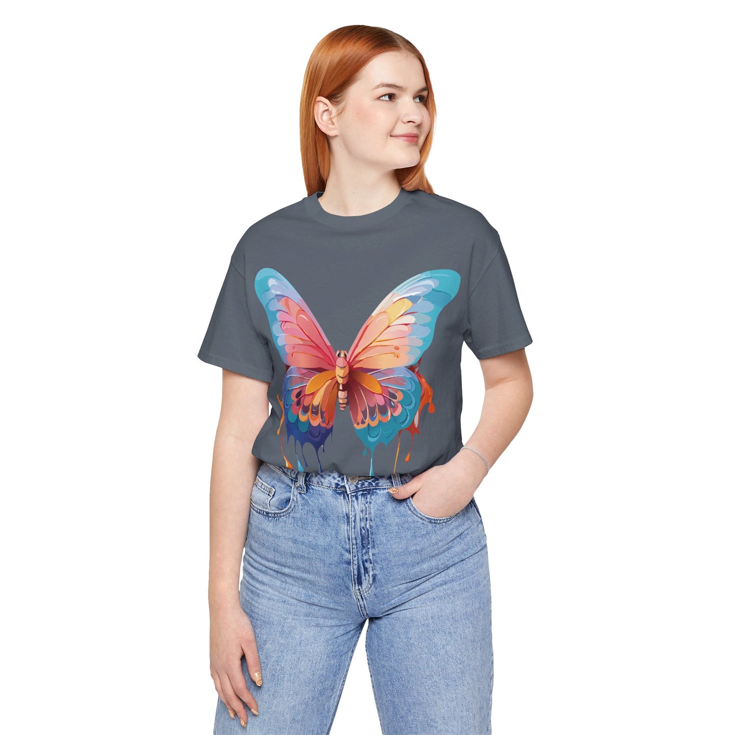 Natural Cotton Tee Shirt with Butterfly