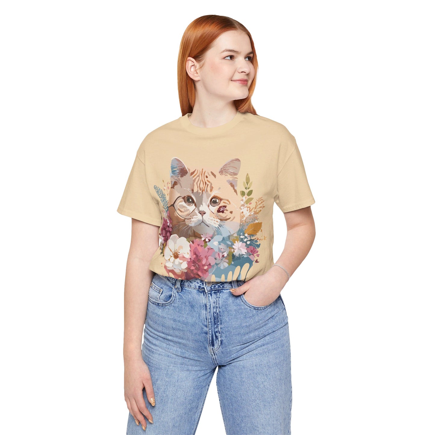 Natural Cotton Tee Shirt with Cat