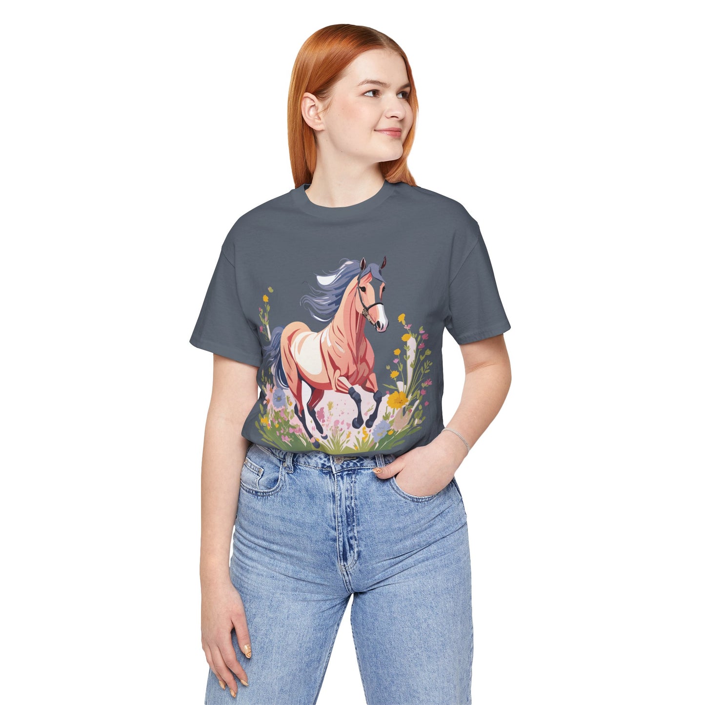 Natural Cotton Tee Shirt with Horse