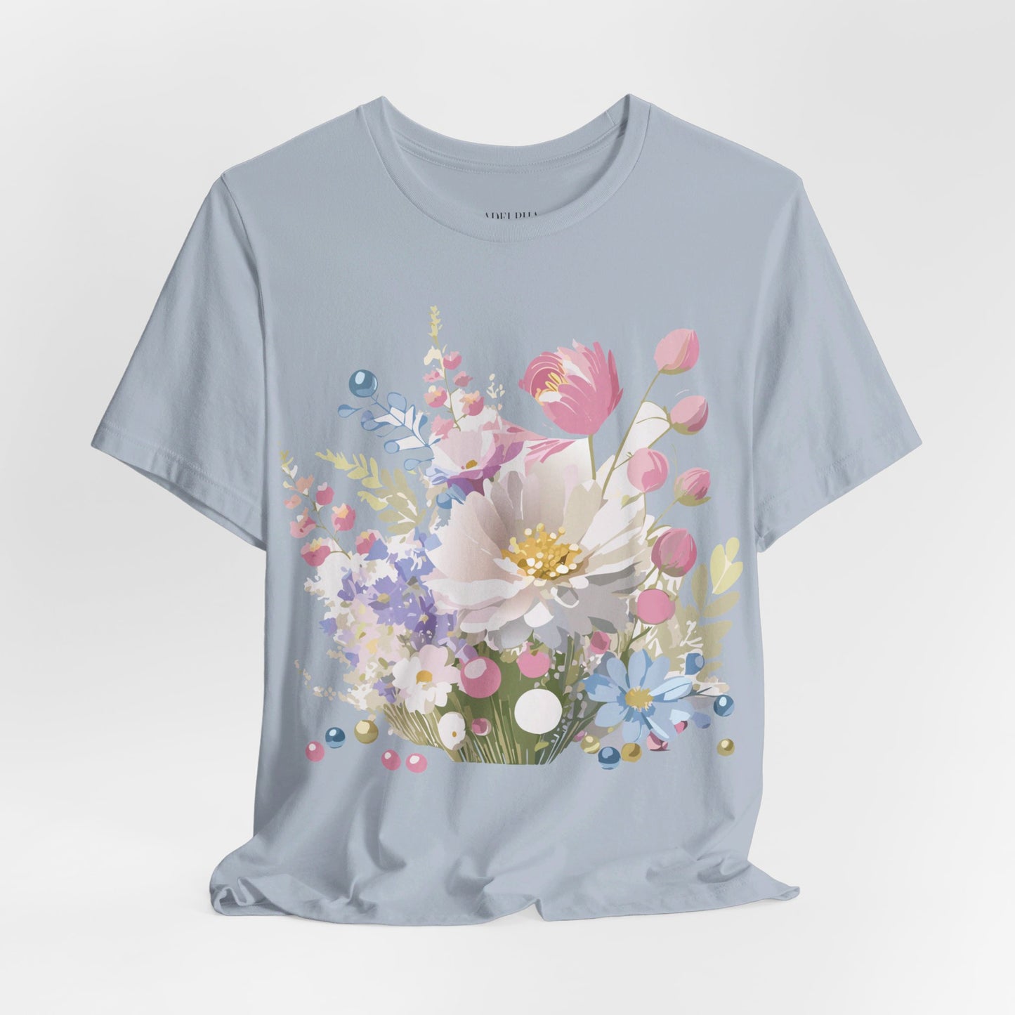 Natural Cotton Tee Shirt with Flowers