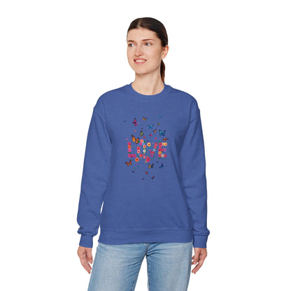 Unisex Floral Love Butterfly Sweatshirt 50 50 Cotton Poly Valentines Day