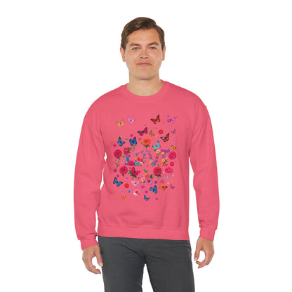Unisex Floral Love Butterfly Sweatshirt Fifty Fifty Cotton Poly Valentine Day