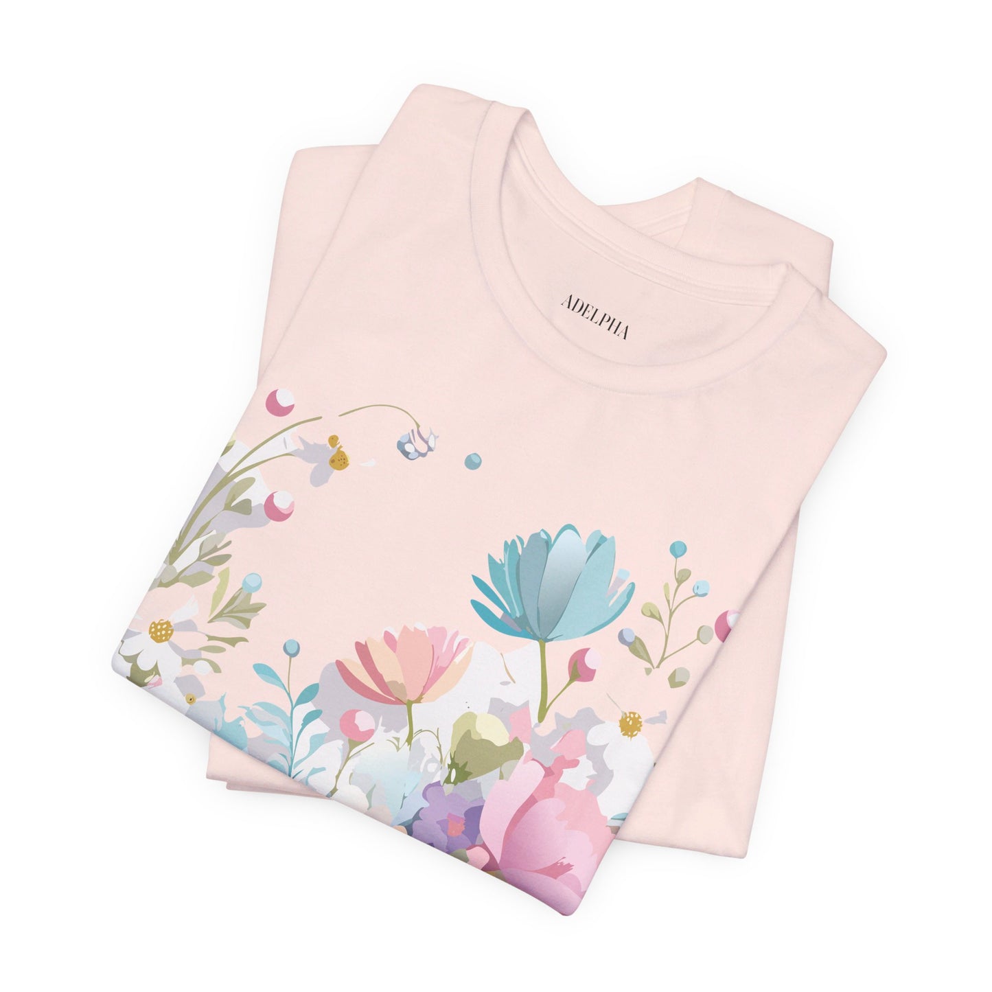 Natural Cotton Tee Shirt with Flowers