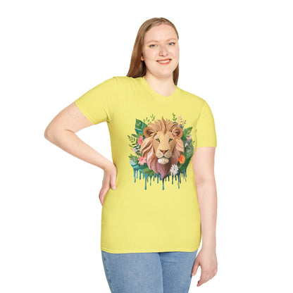 Lion Shirt Unisex Floral Lion Tee Animal Print Short Sleeve Tee