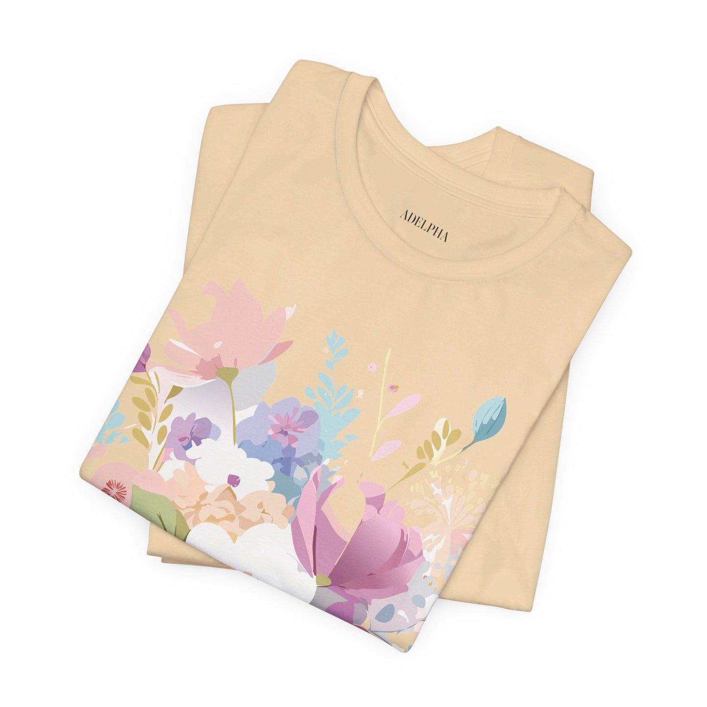 Natural Cotton Tee Shirt with Flowers