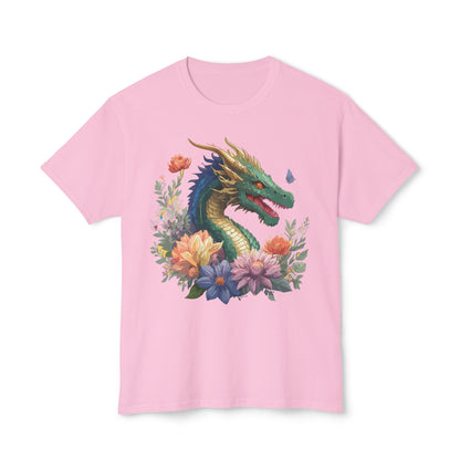 Dragon Art Tee Shirt Unisex Floral Print Cotton Tee USA Made
