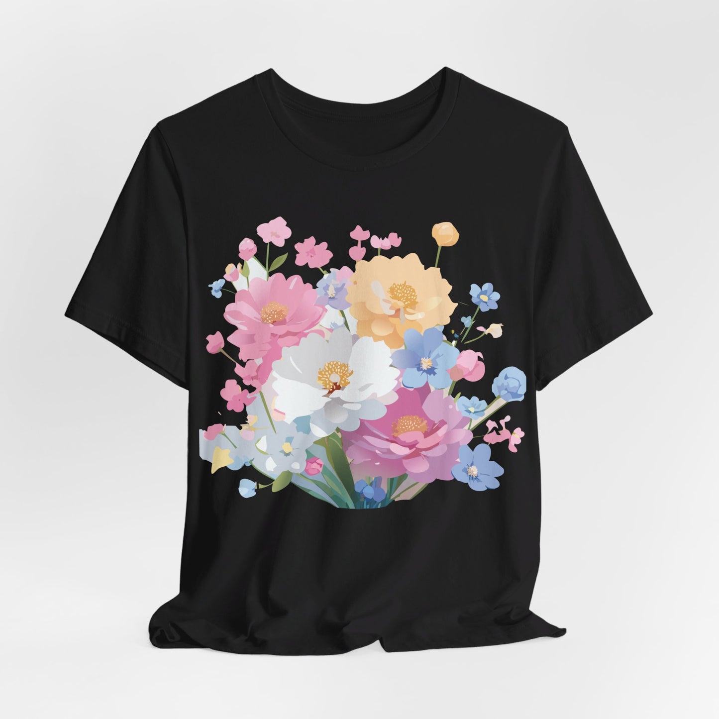 Natural Cotton Tee Shirt with Flowers