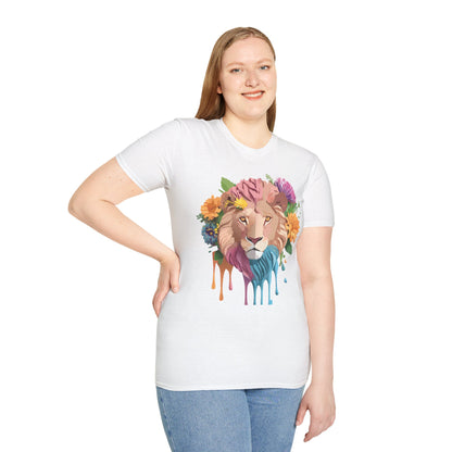 Floral Lion Shirt Unisex Tee Animal Print Gildan Softstyle 64000