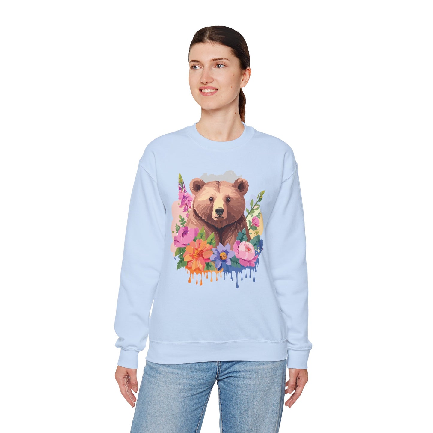 Unisex Floral Bear Sweatshirt, Animals Sweatshirt, Floral Sweatshirt, Art Design Sweatshirt