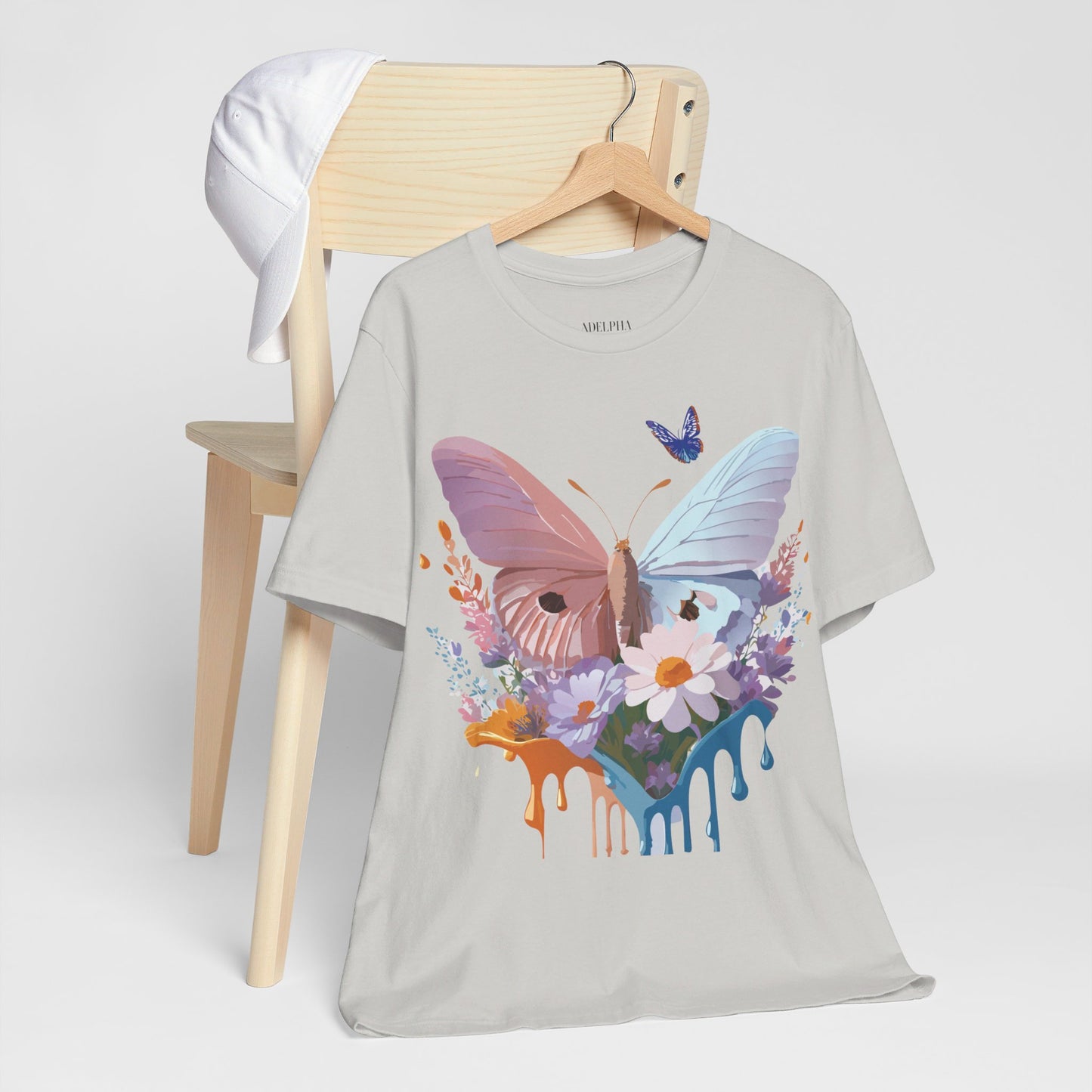 Natural Cotton Tee Shirt with Butterfly