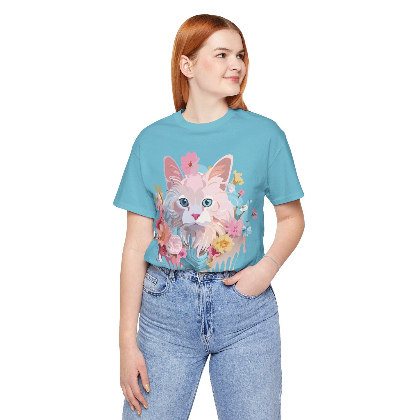 Natural Cotton Tee Shirt with Cat