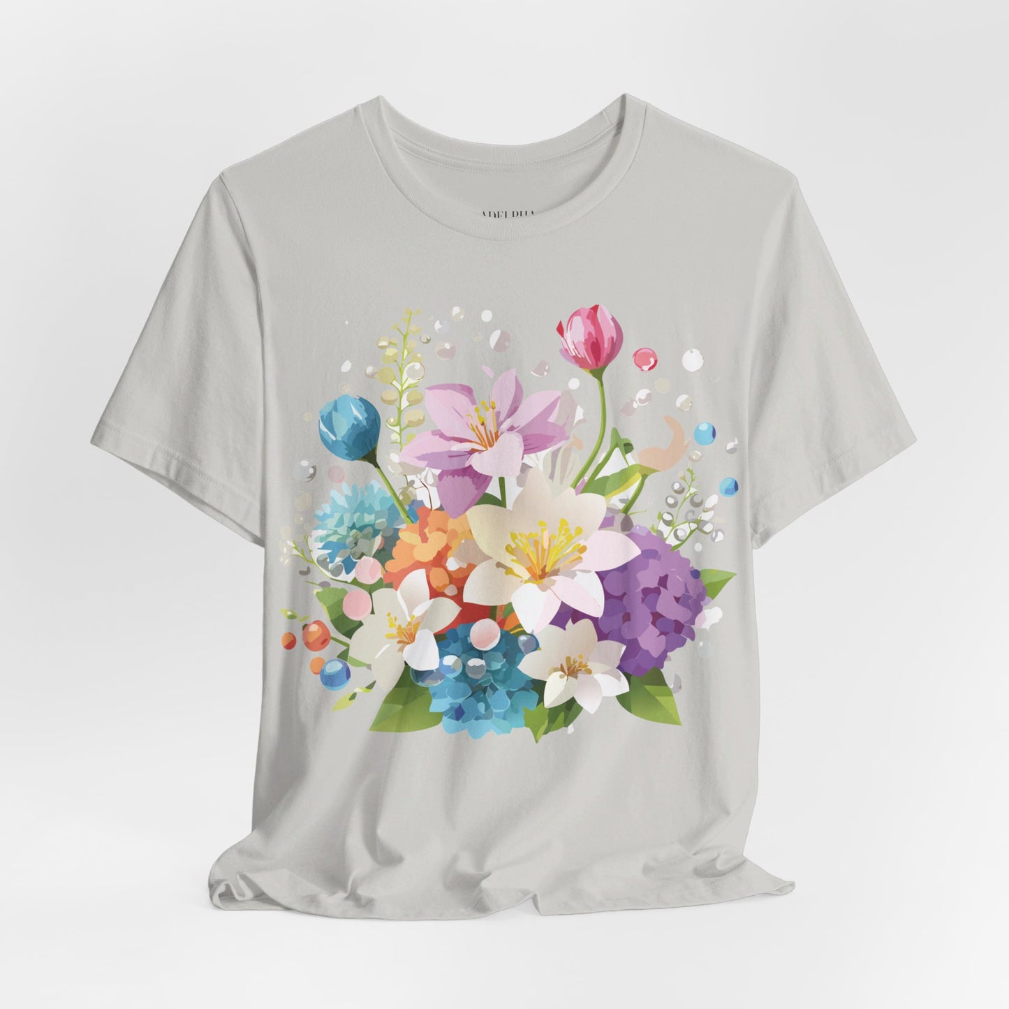 Natural Cotton Tee Shirt with Flowers