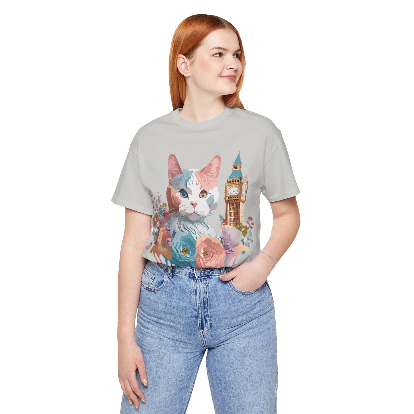 Natural Cotton Tee Shirt with Cat