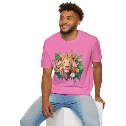 Lion Shirt Unisex Floral Lion Tee Animal Print Short Sleeve Tee