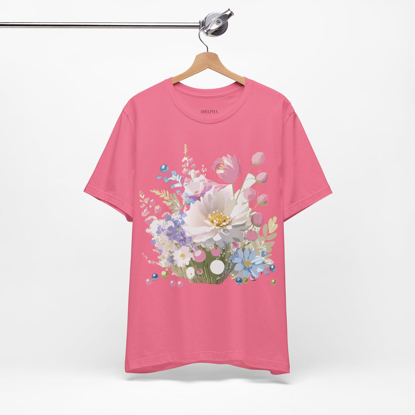 Natural Cotton Tee Shirt with Flowers