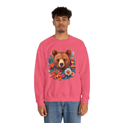 Unisex Floral Bear Sweatshirt Art Design Gildan 18000 Heavy Blend Crewneck