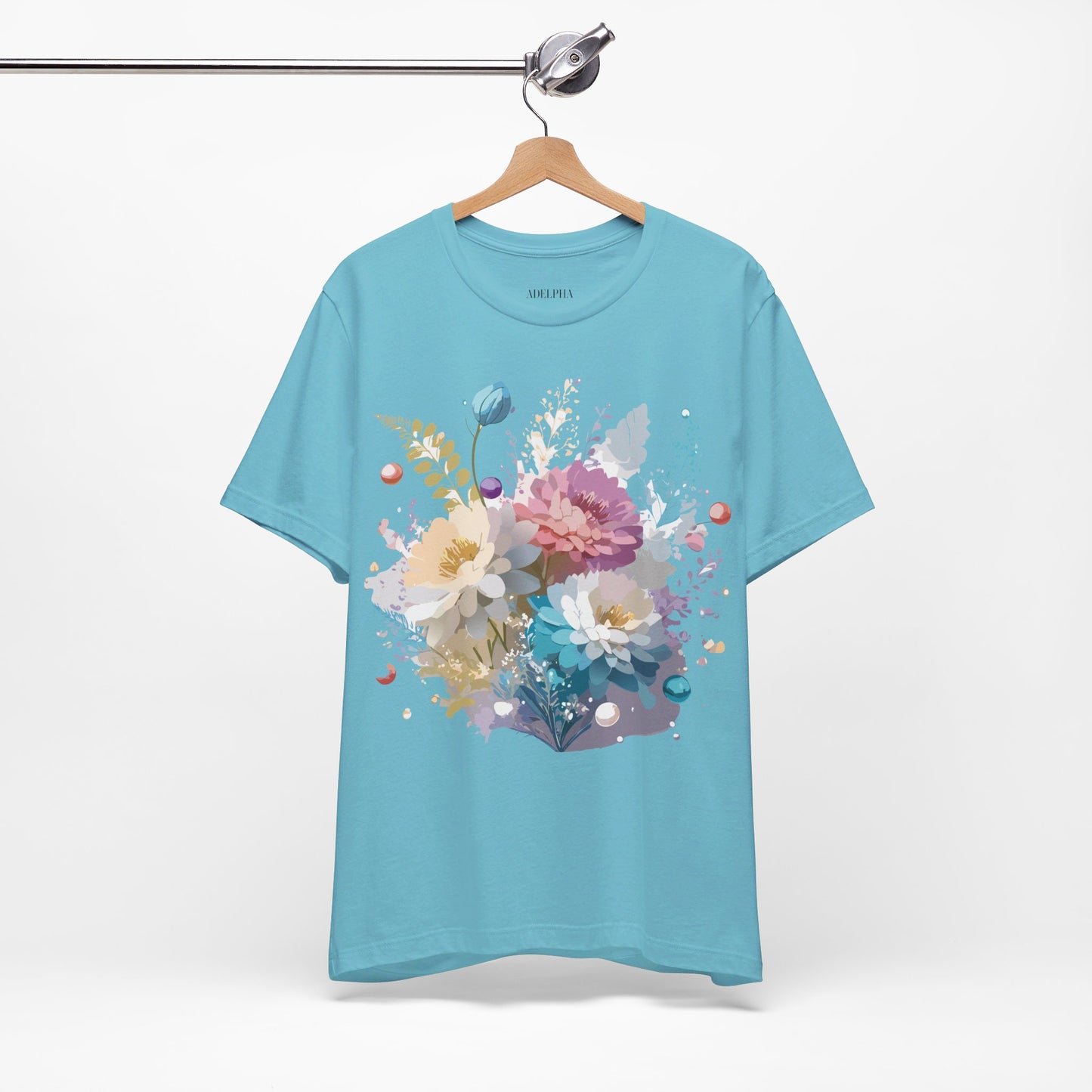 Natural Cotton Tee Shirt with Flowers