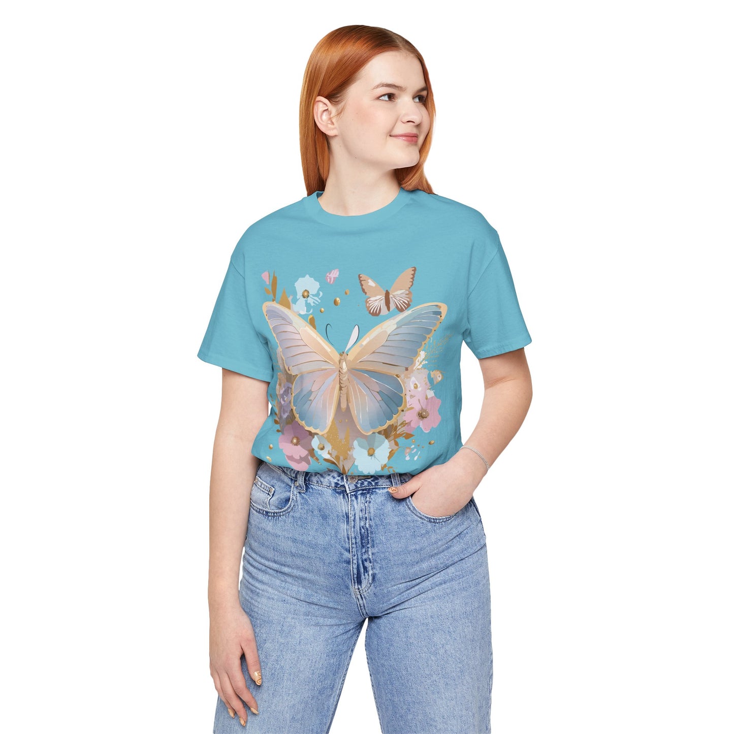 Natural Cotton Tee Shirt with Butterfly