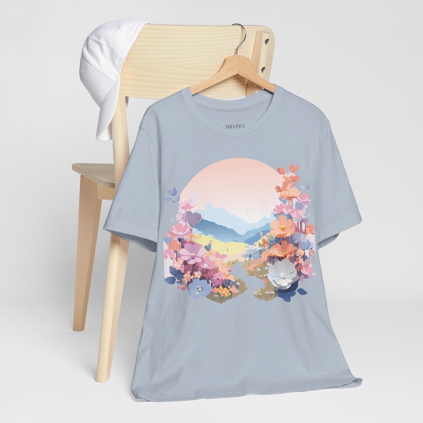 Natural Cotton Tee Shirt with Flowers