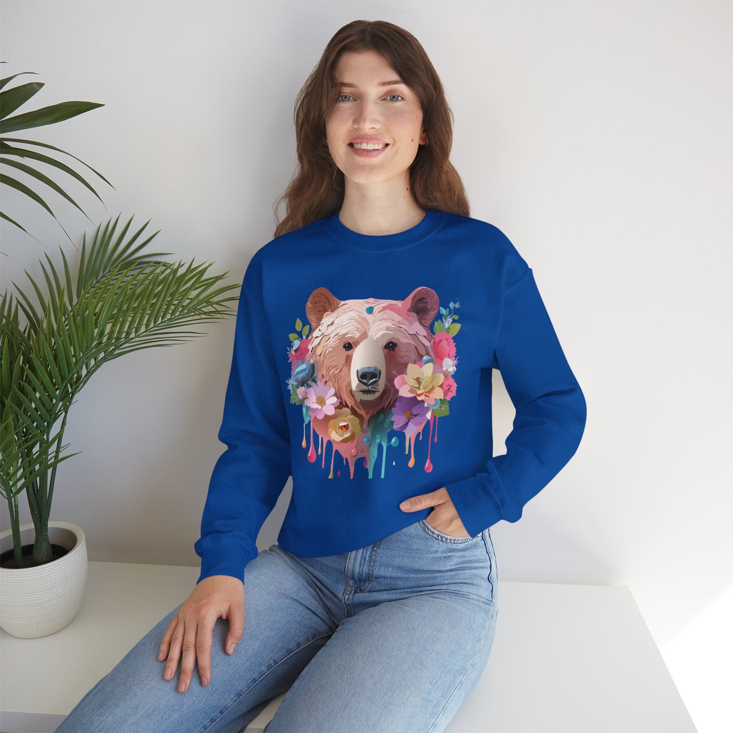 Unisex Floral Bear Sweatshirt, Animals Sweatshirt, Floral Sweatshirt, Art Design Sweatshirt