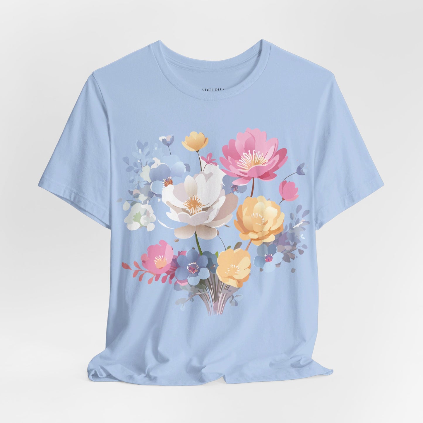 Natural Cotton Tee Shirt with Flowers