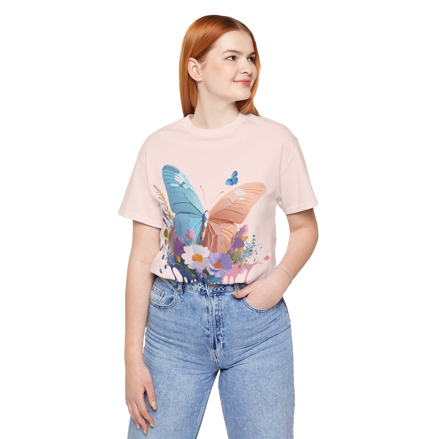 Natural Cotton Tee Shirt with Butterfly