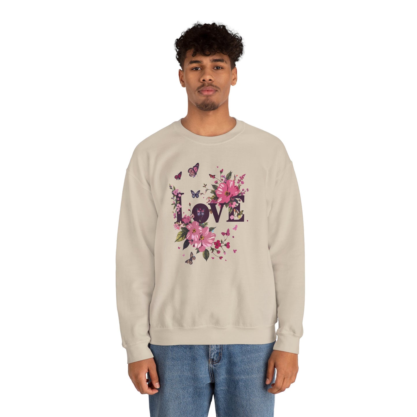 Unisex Floral Love Sweatshirt Fifty Fifty Cotton Poly Valentines Day Gift