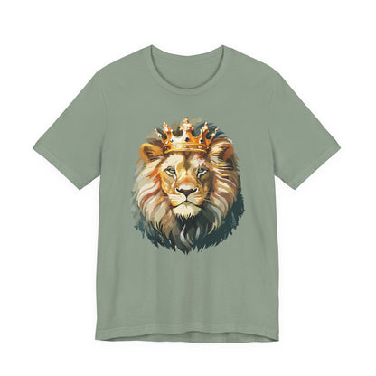 Lion with Crown Tee Unisex Cotton T-Shirt Regal King Lion Illustration, Wildlife Graphic Shirt - 1