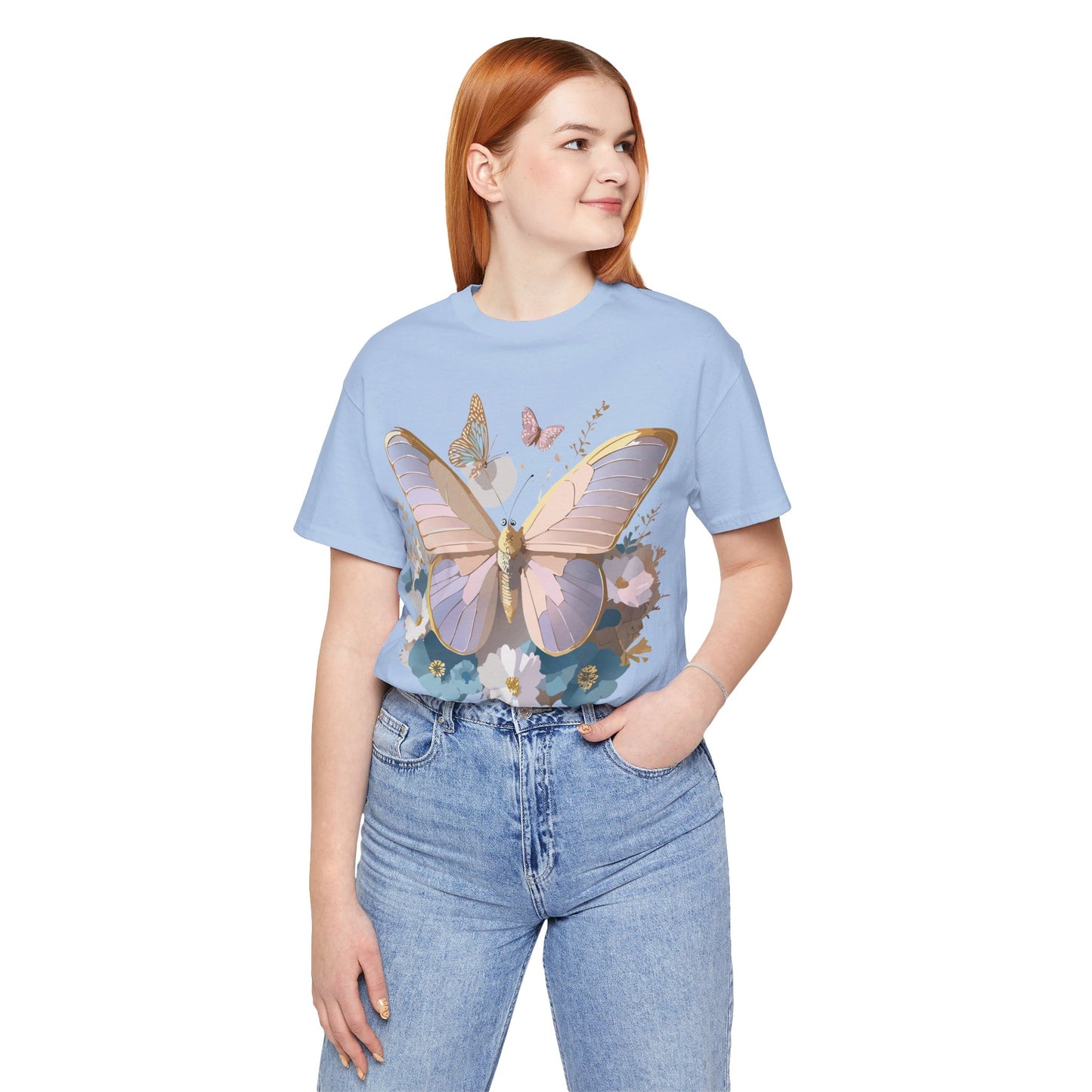 Natural Cotton Tee Shirt with Butterfly