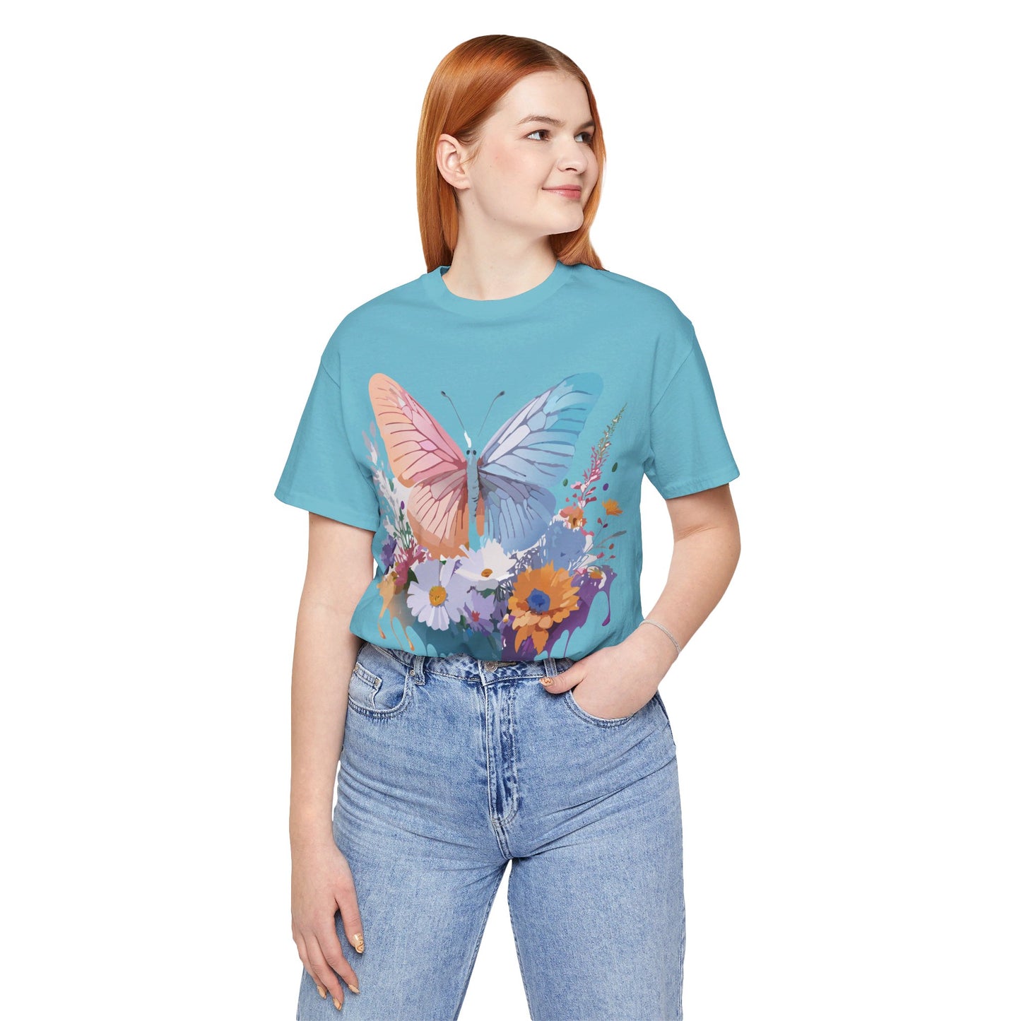 Natural Cotton Tee Shirt with Butterfly