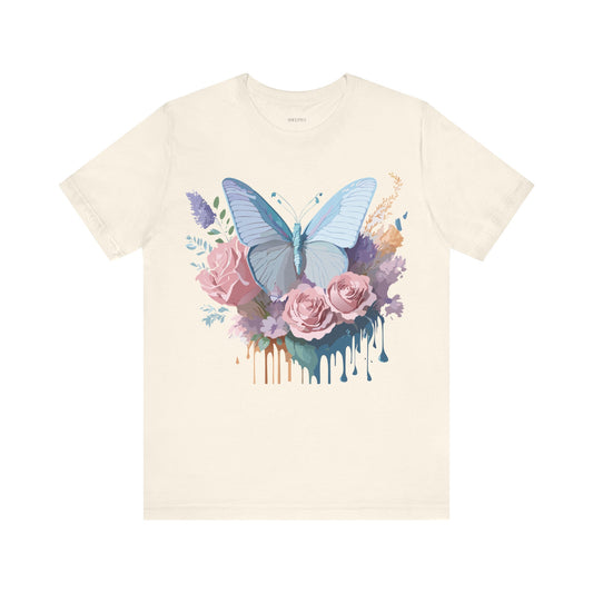 Natural Cotton Tee Shirt with Butterfly