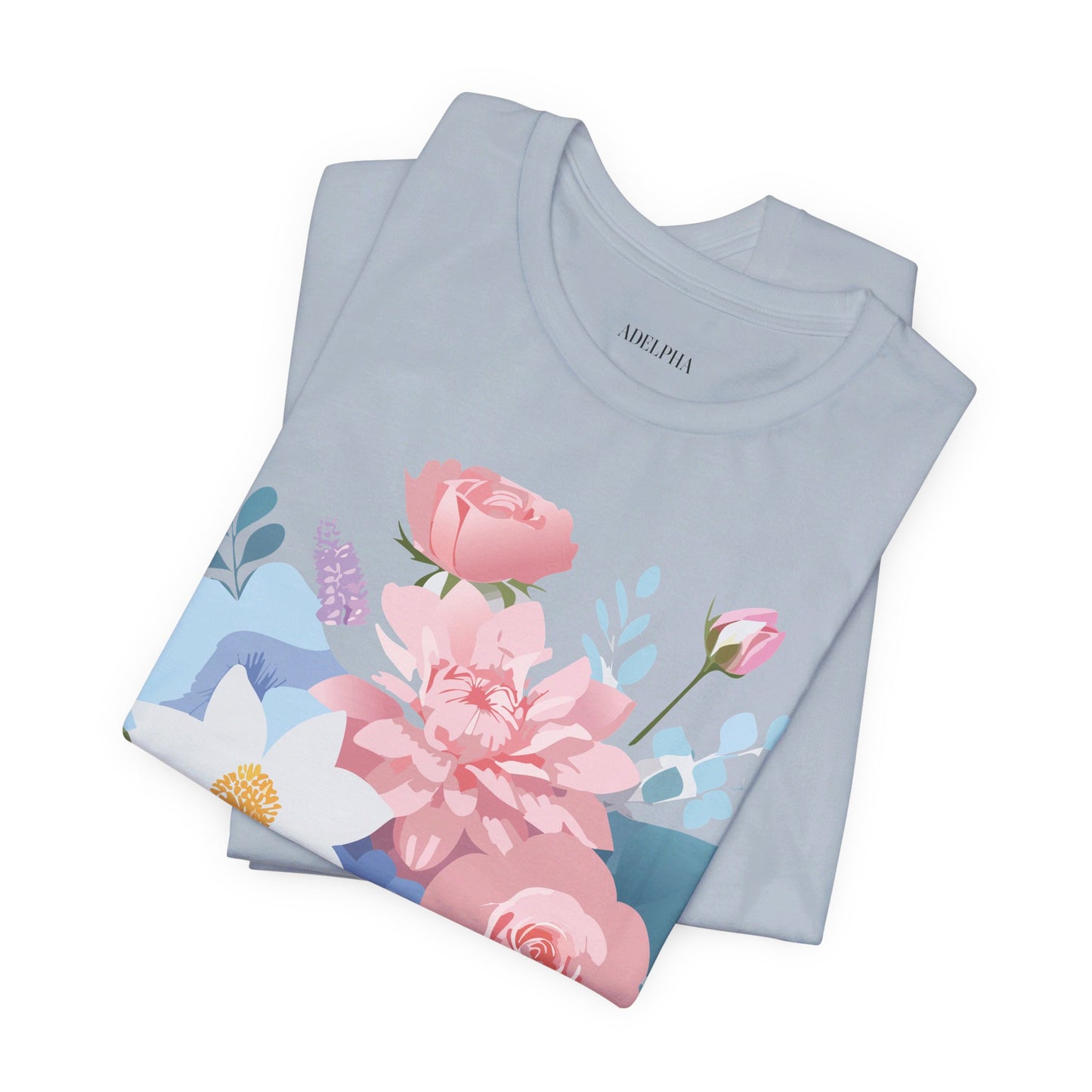 Natural Cotton Tee Shirt with Flowers