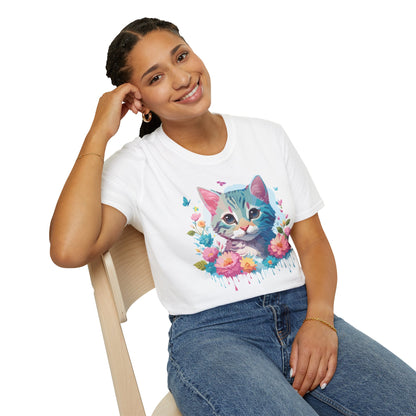 Cat Shirt Unisex Tee Kitten Cat Tee Softstyle 100 Percent Cotton Gildan 64000